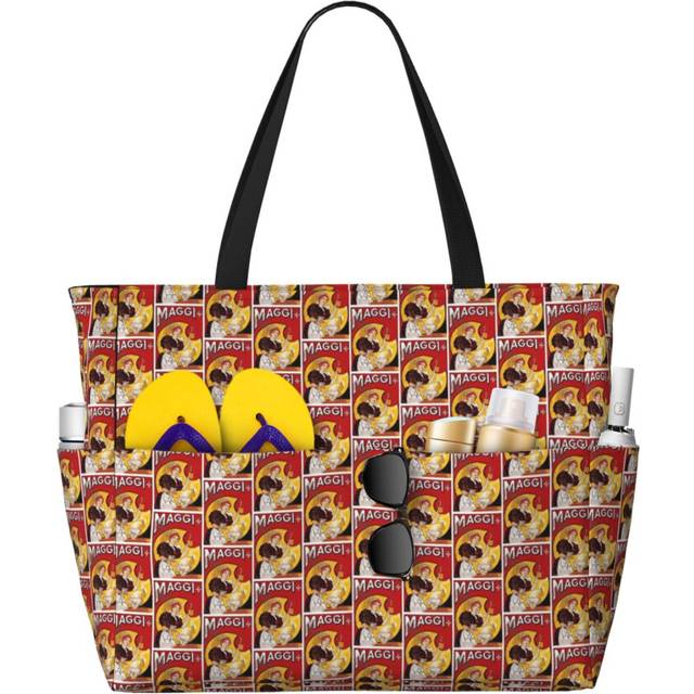 (Maggi Magic_8317) Beach Bag for Women Large Capacity Waterproof Sandproof Tote with 7 Pockets Pool Zipper Bags for Travel Vacation Gym Camping Shoppi