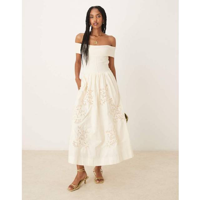 Combined dress with embroidered details beige - Woman - 10 - MANGO - Beige
