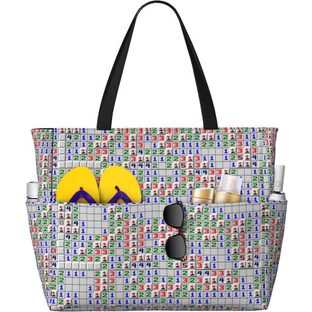 (Microsoft Minesweeper_6272) Beach Bag for Women Large Capacity Waterproof Sandproof Tote with 7 Pockets Pool Zipper Bags for Travel Vacation Gym Camp