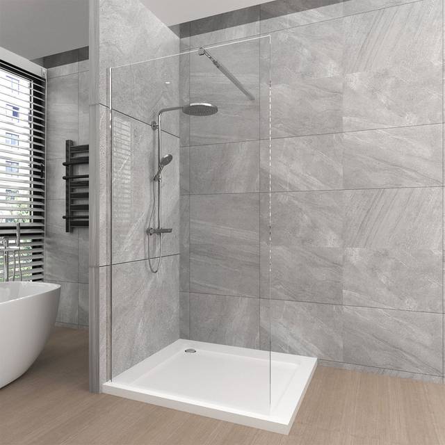Maes 900mm - 920mm W x 1900mm H Single Added Frameless Walk In Glass Screens with Clear Glass - Chrome (1,900mm H X 920mm W)