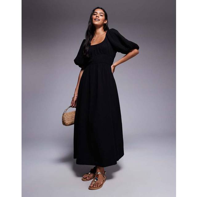 River Island Womens Black Short Sleeve Gathered Midi Dress - 8