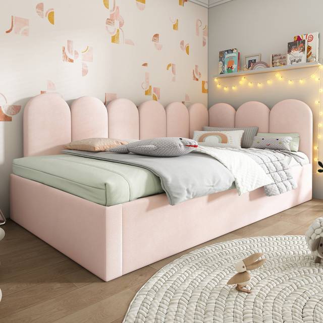Single Upholstered Daybed With Trundle - Pink (76cm H X 97cm W X 193cm L)