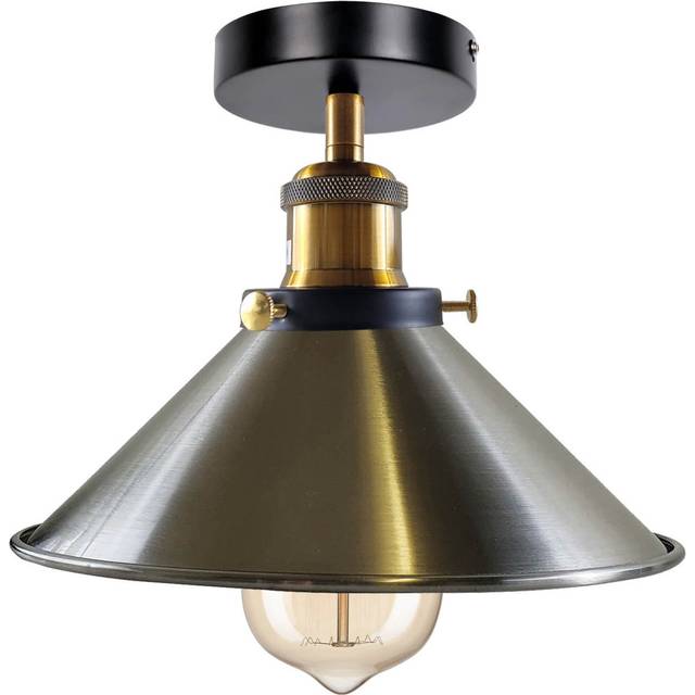 Modern Industrial Semi-Flush Mount Ceiling Light – E27 Base – Vintage Farmhouse Style Fixture For Indoor Use. - Satin Nickel