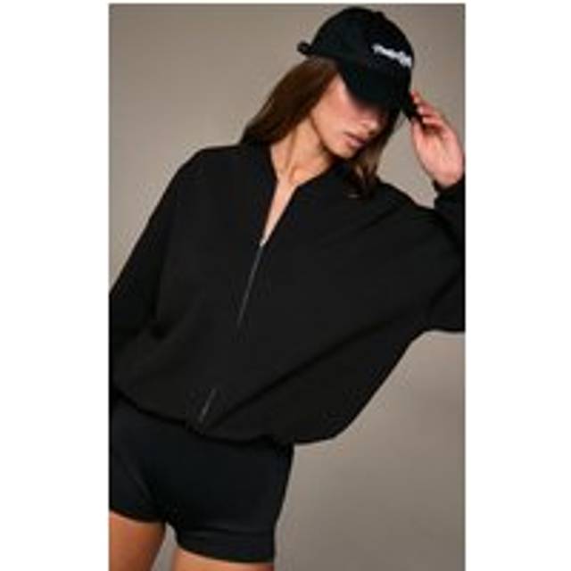 Black Embroidered Interlock Bomber, Black - M