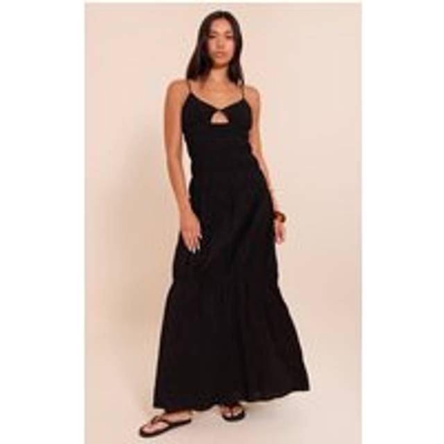 Black Ruched Cut Out Maxi Dress, Black - 16
