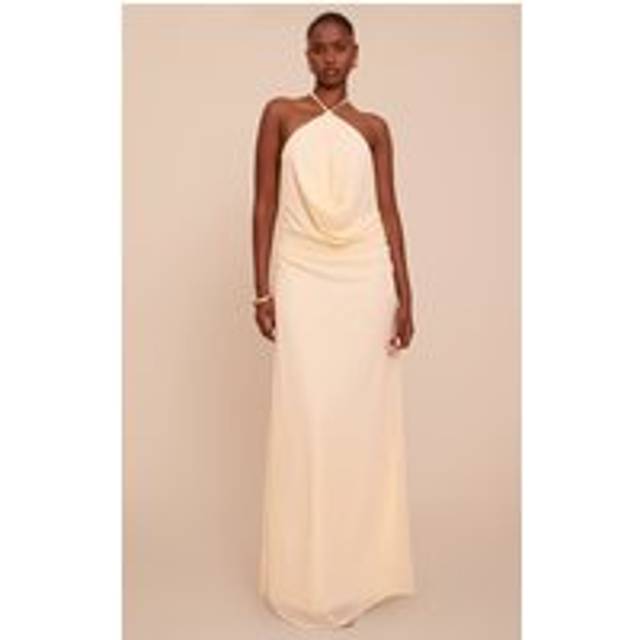 Butter Cream Chiffon Halterneck Maxi Dress, Butter Cream - 6