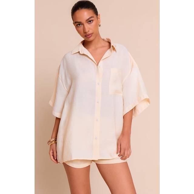 Cream Button Up Shirt, White - 4