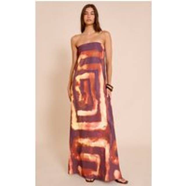 Deep Orange Tie Dye Print Floaty Woven Bandeau Maxi Dress, Deep Orange - 8