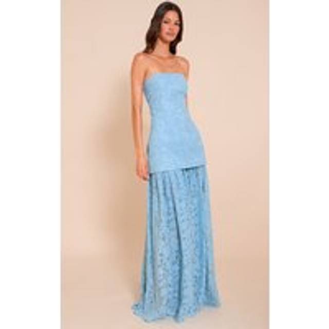 Light Blue Lace Sheer Skirt Panel Bandeau Midaxi Dress, Light Blue - 12