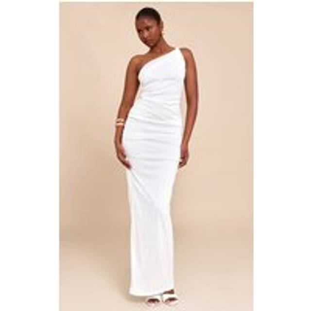 White Mesh Ruched Maxi Skirt, White - 6