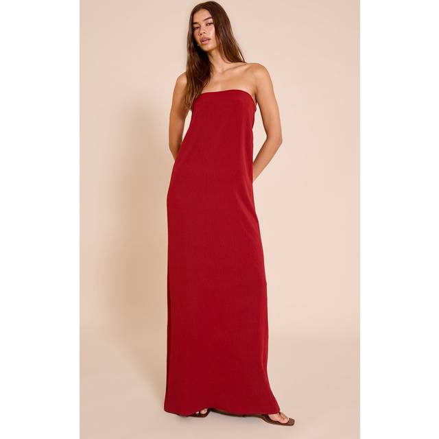 Deep Red Floaty Woven Bandeau Maxi Dress, Deep Red - 14