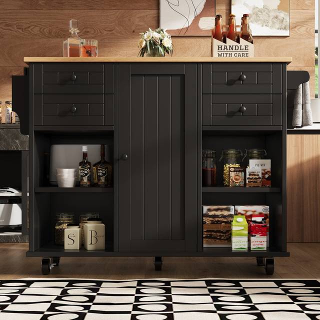 Mobile Kitchen Island With Multifunctional Storage Space - Black (92cm H X 127cm W X 46cm D)