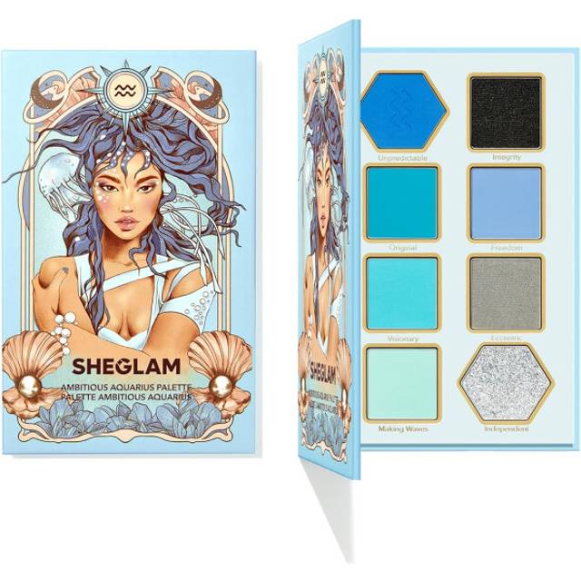 SHEGLAM Glitter Metallic Eyeshadow Palette 8-Color High Pigment Silver Blue Long Wearing Horoscope Collection Eye Shadow Palette - Ambitious Aquarius