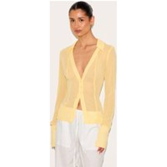 Tall Butter Cream Mesh Button Front Blouse, Butter Cream.. - 14