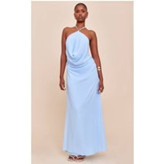 Light Blue Chiffon Halterneck Maxi Dress, Light Blue - 14