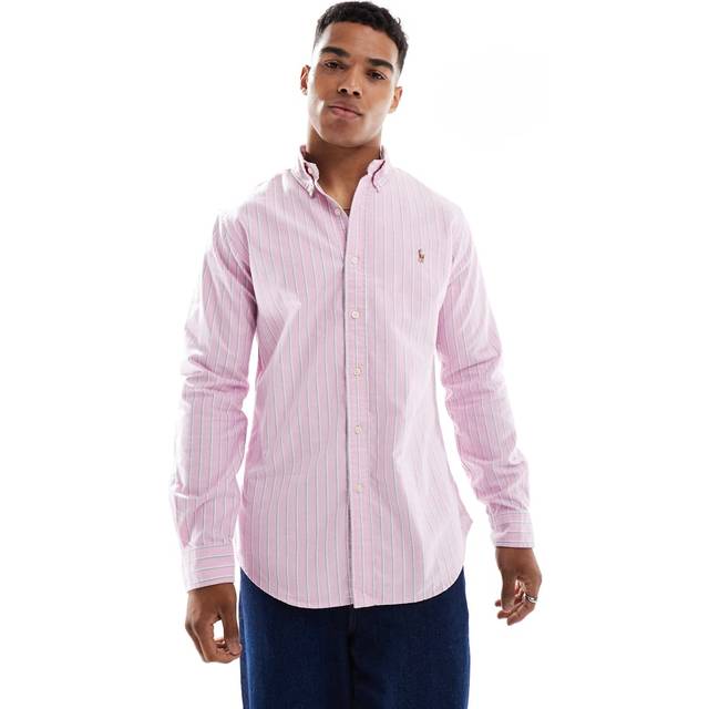 Striped Oxford Cotton Shirt with Embroidered Logo - Pink