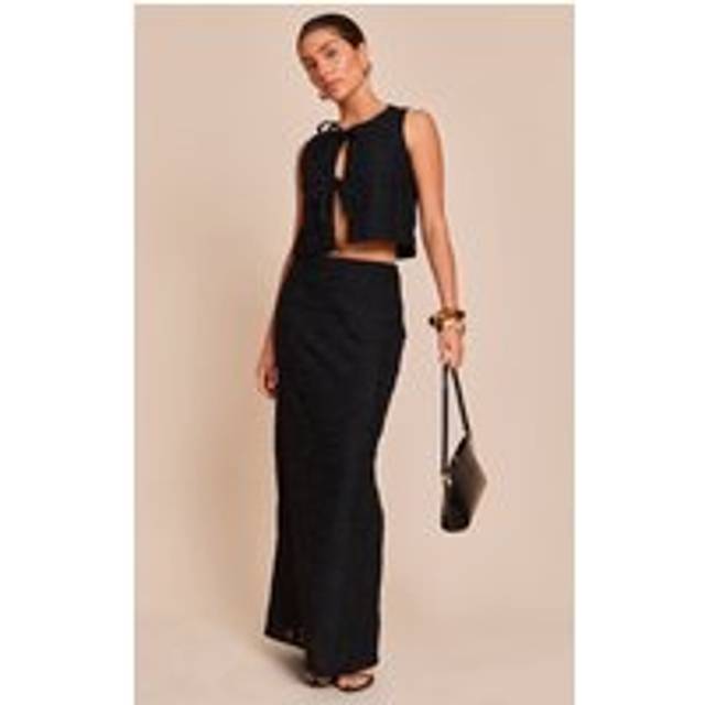 Petite Black Patterned Maxi Skirt, Black - 12