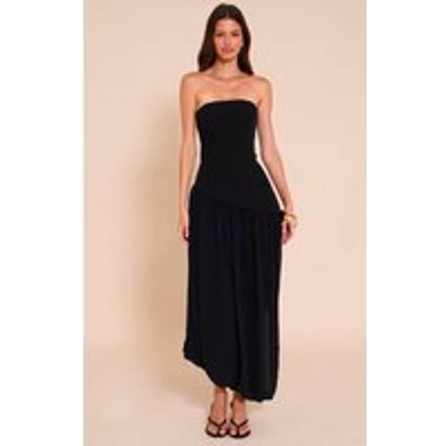 Black Chiffon Bandeau Balloon Hem Midaxi Dress, Black - 14
