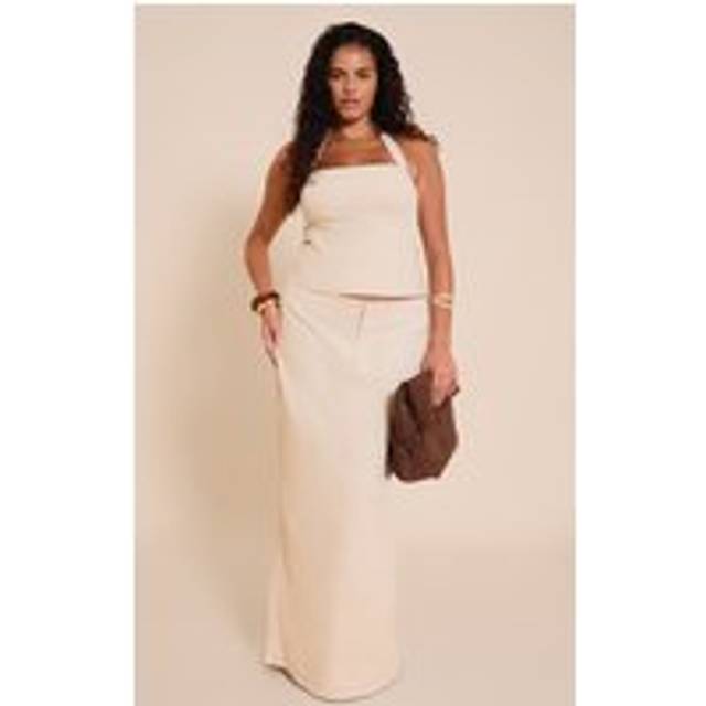 Plus White Premium Linen A Line Maxi Skirt, White - 22