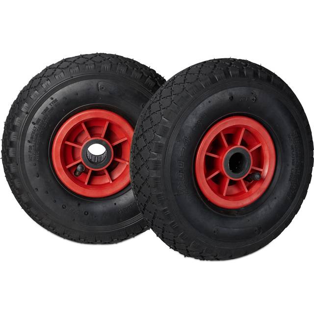 Hand Truck Wheels Set of 2, 3.00-4, Pneumatic Spare Tyres with Plastic Rims, 260x85 mm, ø 25mm Axis, Black - Relaxdays
