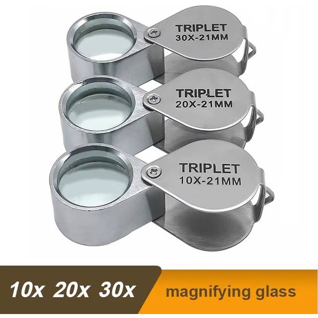 (20X) 10x 20x 30X 21mm High Magnification Metal Folding Glass Lens Small Portable Jewelry Identification Magnifying Glass