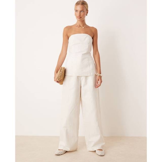 Heavyweight Linen Tailored Wide Leg Trousers - Coconut Milk