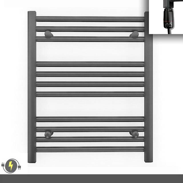 (550 x 600 (BTU: 1040), With GT Thermostatic Element) 550mm Wide Anthracite Grey Electric Towel Rail With Thermostatic Element