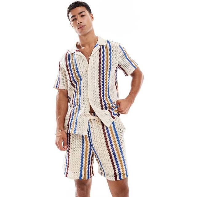 New Look Men's Multicolour Relaxed Textured Stripe Shorts - S