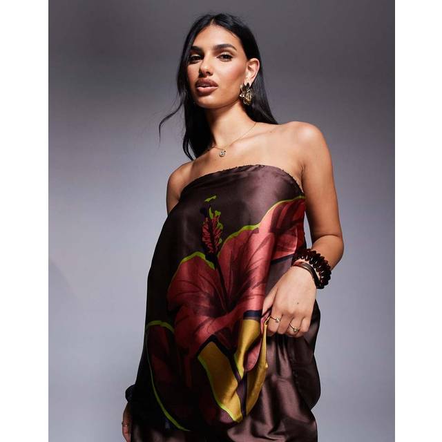 River Island Womens Brown Floral Print Tunic Beach Top - L