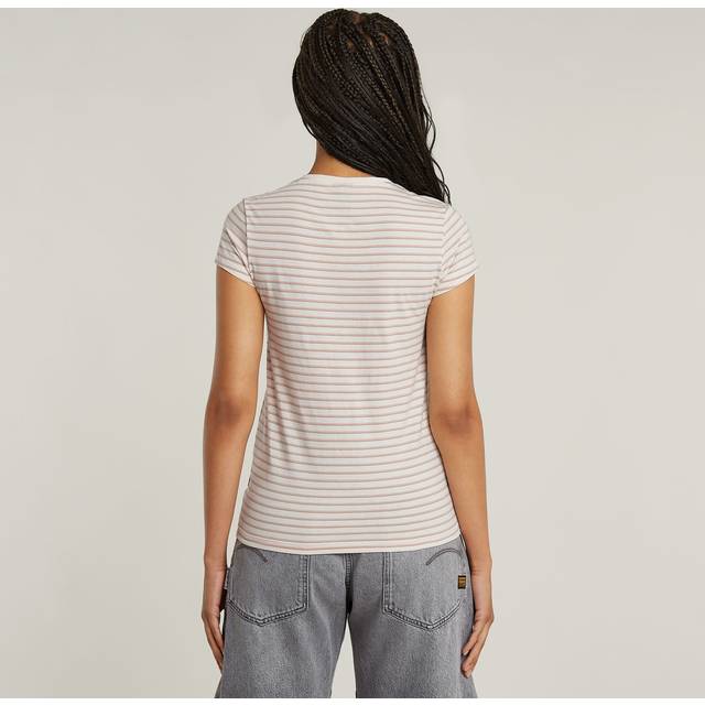 G-Star for woman. D24533-D244-H199 Stripe Eyben Slim V-Neck2.0 T-shirt pink (L), Casual, Short sleeve, Organic Cotton, Sustainable