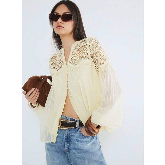 River Island Womens Yellow Long Sleeve Frill Yoke Blouse - 14