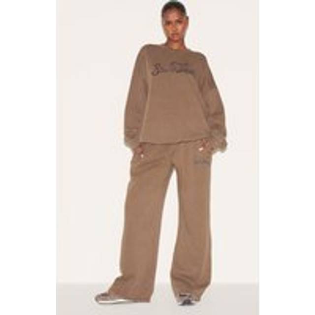 Taupe Saint Louis Embroidered Wide Leg Joggers, Brown