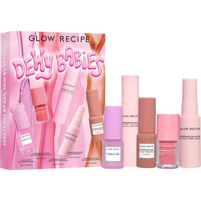 Glow Recipe Dewy Babies Travel Skincare Set - Plum Plump Hyaluronic Acid Serum + Dewy Flush Tinted Blush Drops + Pink Juice Face Moisturizer +