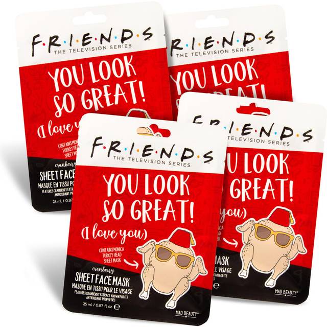 MAD Beauty Friends Television Show Monica Thanksgiving Turkey Head Cosmetic Sheet Face Masks (4-Pack) | Cranberry Antioxidants | Skincare Gifts for Wo