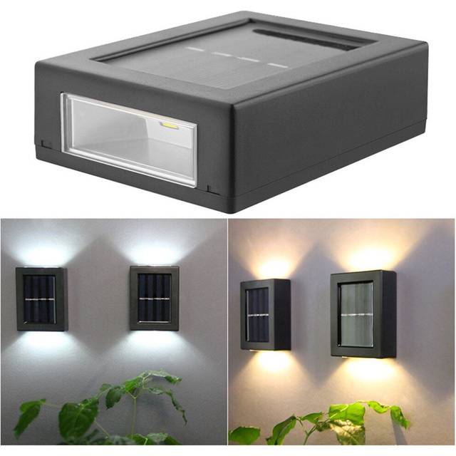 (warm light) Solar Wall Lamp Outdoor Waterproof Led Illuminated Light Yard Garden Street Stair Lighting Lamp Pack 2