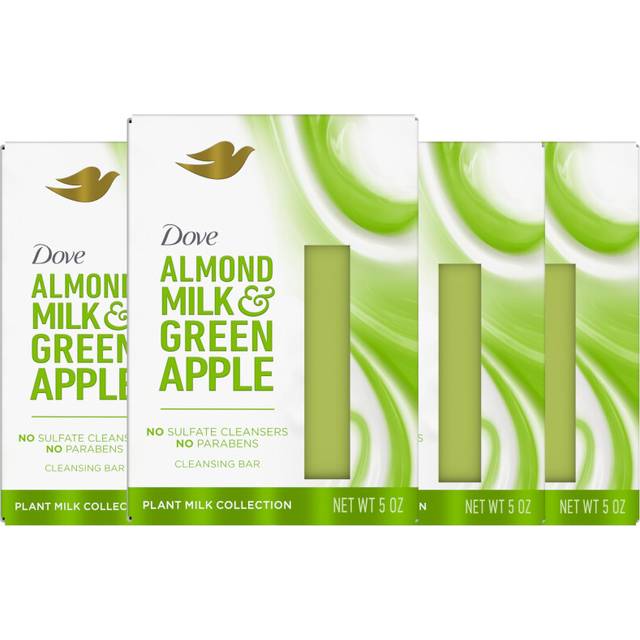 Dove Plant Milk Cleansing Bar Soap Almond Milk & Green Apple 4 count for Moisturized Skin Gentle Cleanser  No Sulfate Cleansers or Parabens  98% Biode