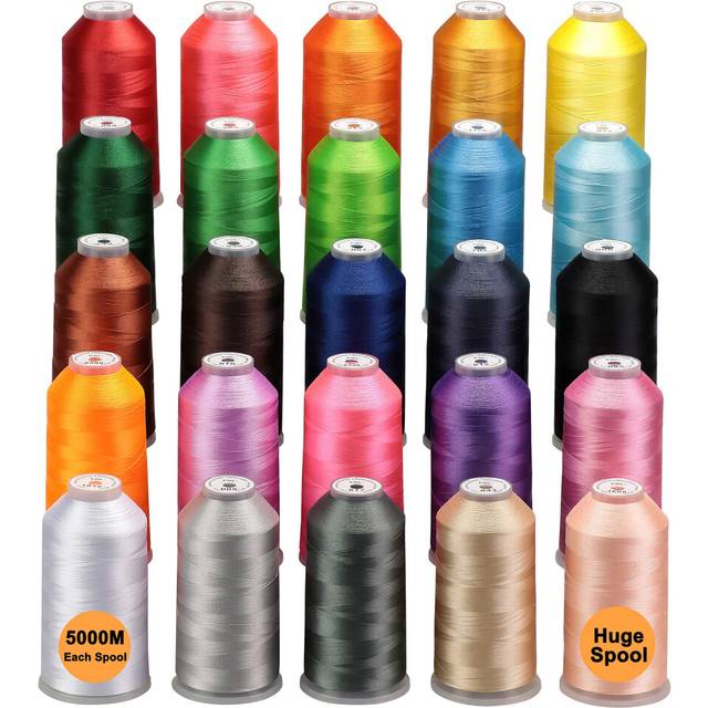 New brothread - 25 Basic Colours of Huge Spool 5000M Polyester Machine Embroidery Thread for Commercial and Domestic Embroidery Machines