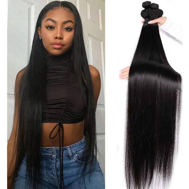 12A Brazilian Straight Human Hair Bundles 100% Unprocessed Virgin Human Hair Extensions 3 Bundles Machine Double Wefts for Women Natural Black Color