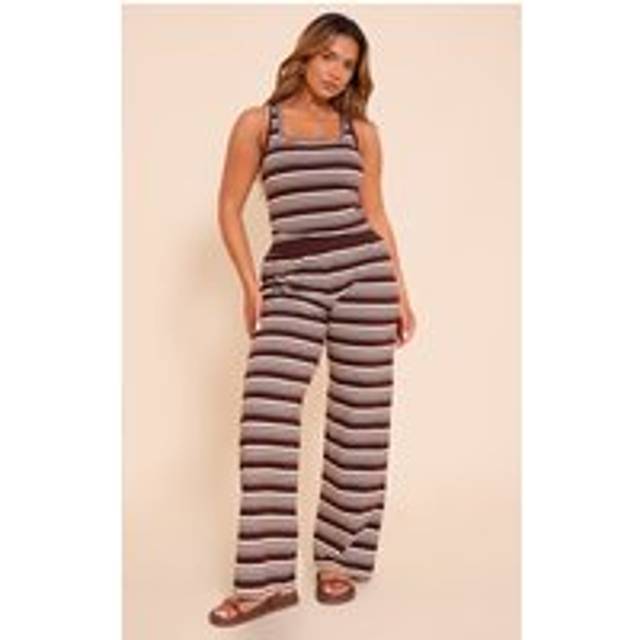 Shape Chocolate Striped Highwaisted Wide Leg Trousers, Chocolate - 14
