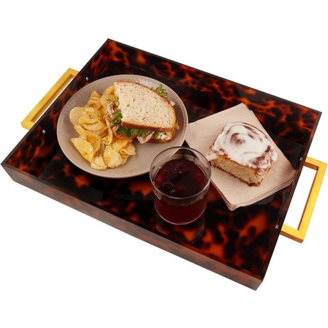 Acrylic Serving Tray with Gold Handles - Brown (40.6cm W X 30.5cm D X 5.1cm H)