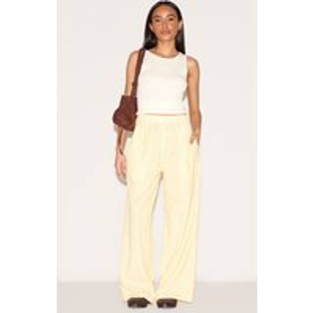 Petite Lemon Stripe Linen Look Elasticated Waist Trousers, Lemon - 8