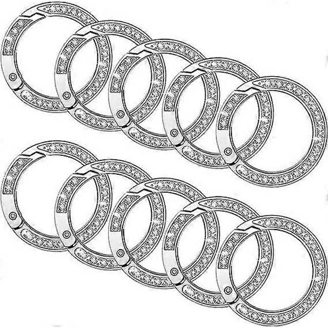 (As show, One size) 10 Pcs Bling Rhinestone O Rings Spring Round Snap Clip Buckle Simple Metal Keychain Clip Hook Clip for DIY Keyring Car Keychain Ha