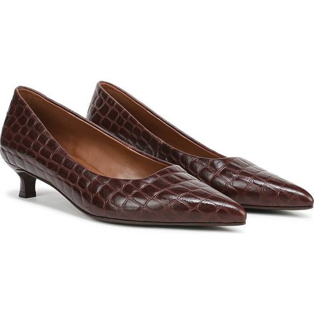 Naturalizer Natalia Kitten Heel Shoes, Cappuccino Crocco Leather, 7.5W Classic Pumps, Pointed Toe