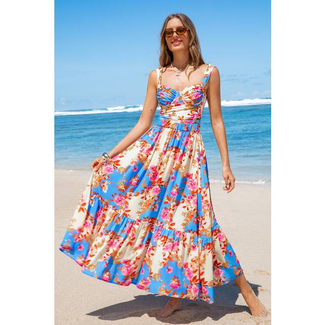 Beach Brunch Floral Cover-Up Sarong - Sapphire