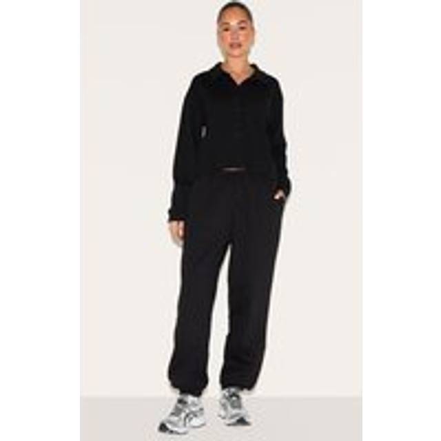 Black Straight Leg Cuffed Seam Detail Joggers, Black