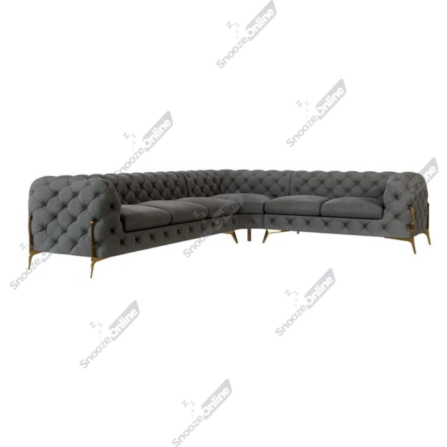 (Grey Velvet, 6 Seater Corner Right Hand) SnoozeOnline Velvet Corner Sofa Chesterfield 4/5/6 Seater Corner Settee Chaise Lounge Couch Sofa For Living