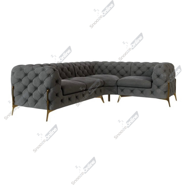 (Grey Velvet, 4 Seater Corner Right Hand) SnoozeOnline Velvet Corner Sofa Chesterfield 4/5/6 Seater Corner Settee Chaise Lounge Couch Sofa For Living