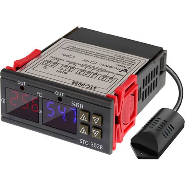 DC 12V Dual Digital Thermostat Temperature Humidity Control Thermometer Hygrometer Incubator Controller STC-3028