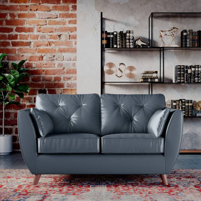 Marylin Leather 2 Seater Sofa / Dakota Navy Blue Dark Feet - Foam (clx01)
