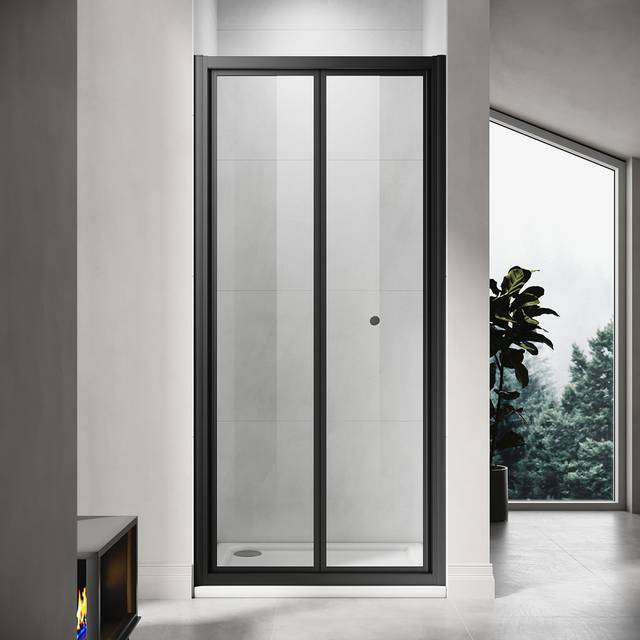 100*185*0.6cm, Magnetic Bi-Fold Shower Door with Easy Installation, Silver - Black (100cm)